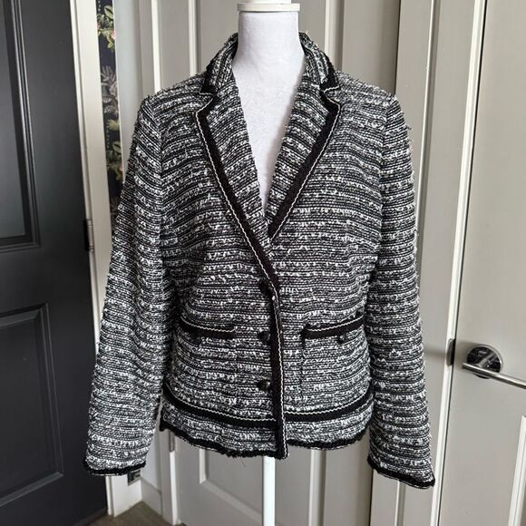 Talbots Classic Black and White Tweed Blazer Size 8 - Picture 1 of 8